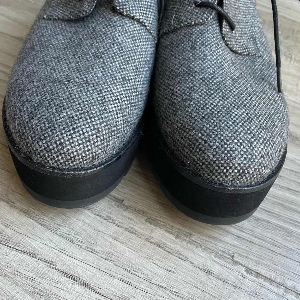 Eileen Fisher Eddy Tweed Platform Oxford Shoe Gray/Black Eclectic Grandpa SZ 10